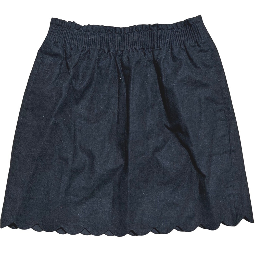 J. Crew Black Mini Skirt Size 2 Linen Scalloped Hem Pull On Career Wear Classic